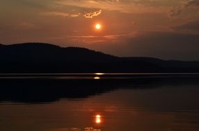 Landscape Picture of the lake at the red sunset