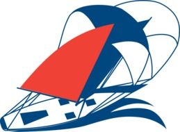 painted yacht with red and blue sails