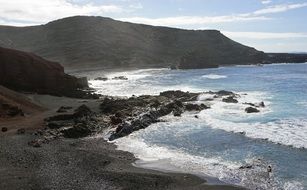 landscape of black beach on the island of lanzarote