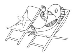 fish and starfish on beach sunbeds drawing