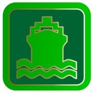 cruise ship on sea, green icon