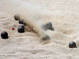 bocce game on the sand beach