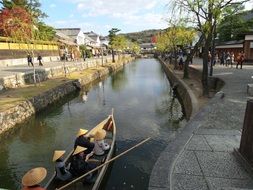 boats on the water channel in the city of Kurashiki