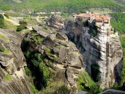 top view of the monastery in the mountains in Kalabaka