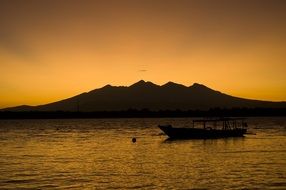 lonely boat in the ocean in asia