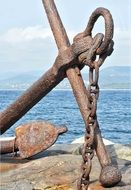 antique rusty anchor on the ocean