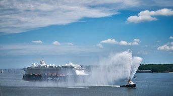 the boat is a fountain and a cruise liner