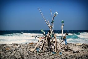 creativity on a pebble beach on a sunny day