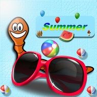 Summer, happy worm behind sunglases, drawing
