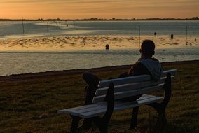 man sitting on the bench by the Wadden Sea