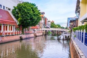 colorful buildings by the river in Bangkok, Thailand