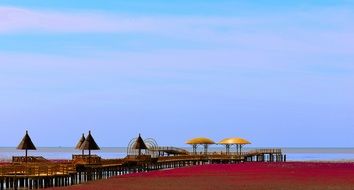 panoramic view of the red beach on a sunny day