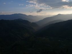 sunset panorama of a mountain complex in china