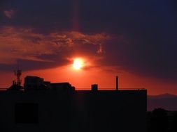 landscape of Taigu at the red sunset in China