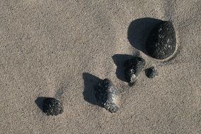 black stones on sea sand
