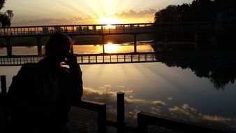 distant view of the sunset over the bridge