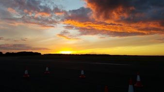 sunset over the airport in lincolnshire