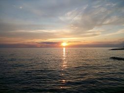 Distant view of the setting sun over Croatia