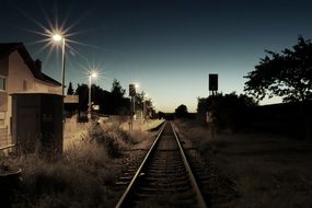 railway in the evening lighting