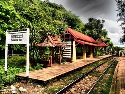 platform of Tham Krasae Bridge railway station, thailand