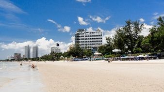 Big city sandy beach in Thailand