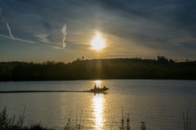 boat ride on the lake in the evening