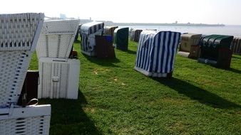 beach chairs on the grass
