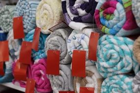 multi-colored bath towels in the store