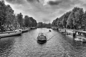 landscape of the boat travelling in Amsterdam