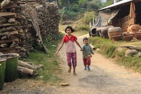 children in a traditional village in burma