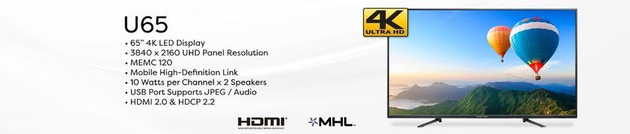 Sceptre U658CV-UMC U 65" 4K LED Ultra HDTV 3840x2160 HDMI 2.0 (Solid Black) N3