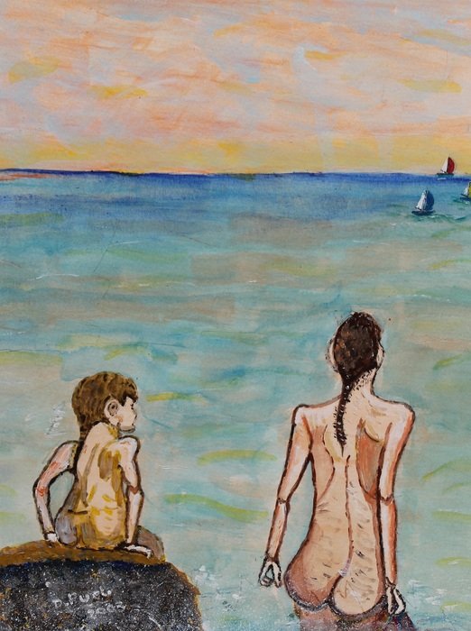 drawing people in the sea