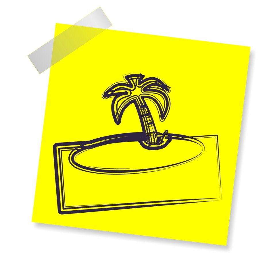 Tropical Beach Vacation on yellow sticker