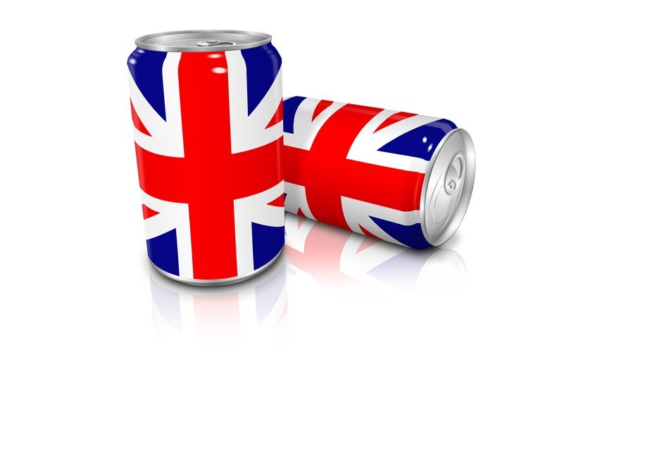 cans the colors of the British flag
