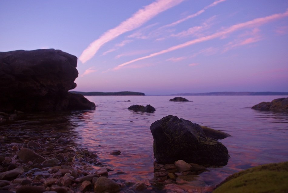 purple sky over the rocky coast of Croatia
