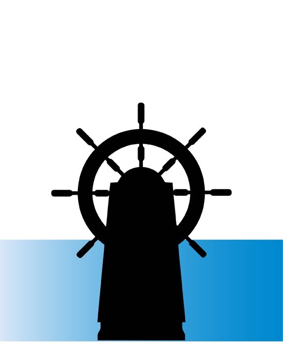 black silhouette of the steering wheel on a blue white background