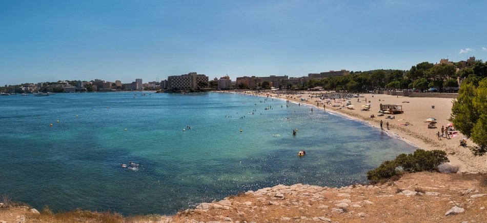 panoramic view of the beach in Mallorca on a sunny day