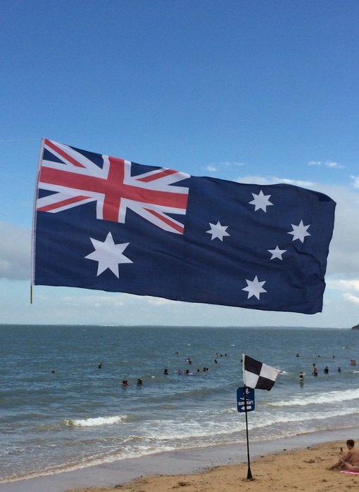 Australian Flag over the sea