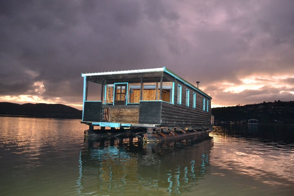 houseboat with blue light