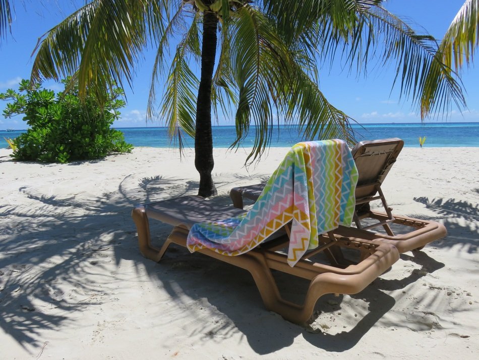 beach chairs on the beach of the Indian Ocean