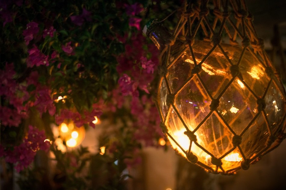 round glass lights in the garden