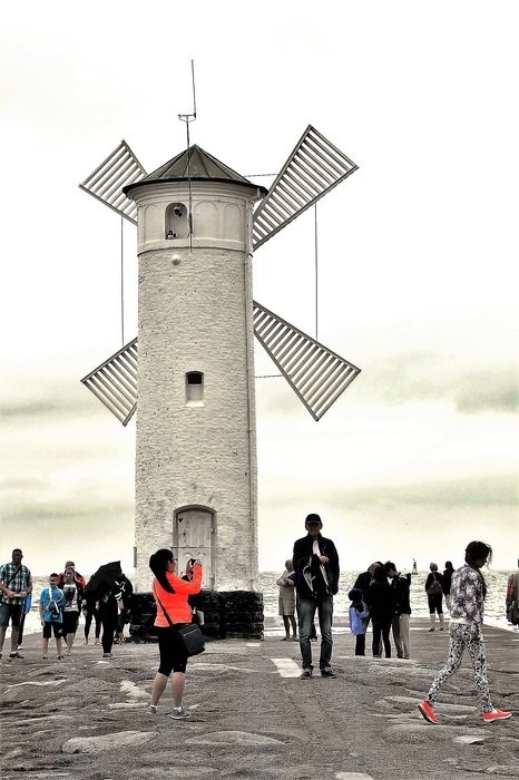 tourists near Lighthouse Mill