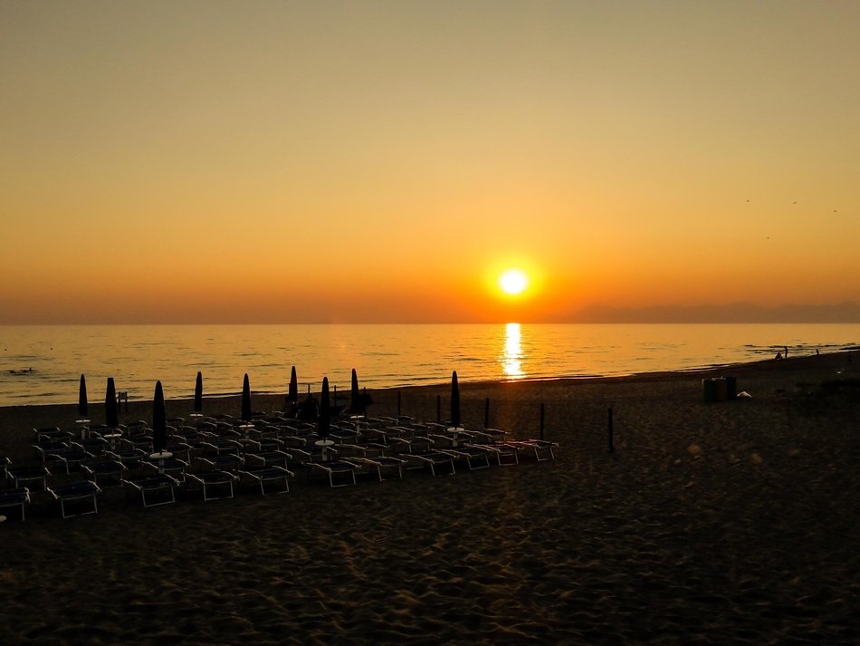 the beach at sunset