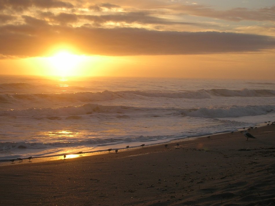 sunrise over the sea and the beach