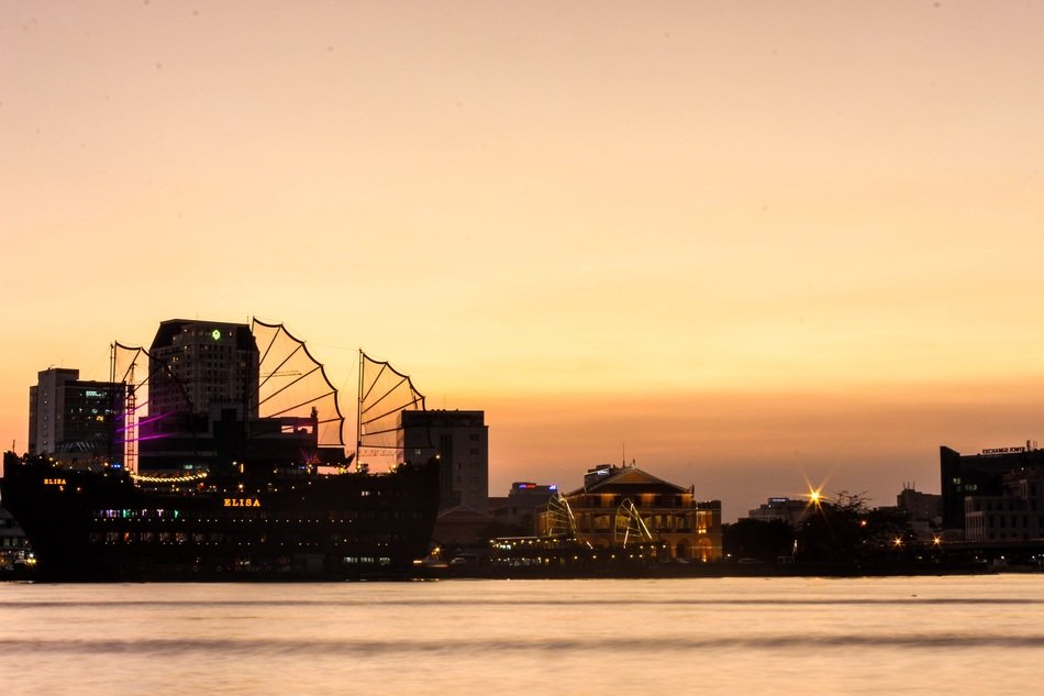 sunset over the city on the coast