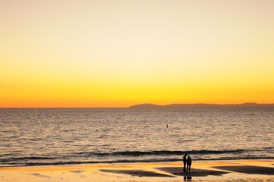 landscape of the Ocean Beach at the sunset