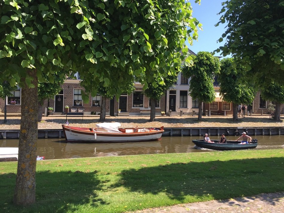 mesmerizing Holland Boats among the plants and buildings