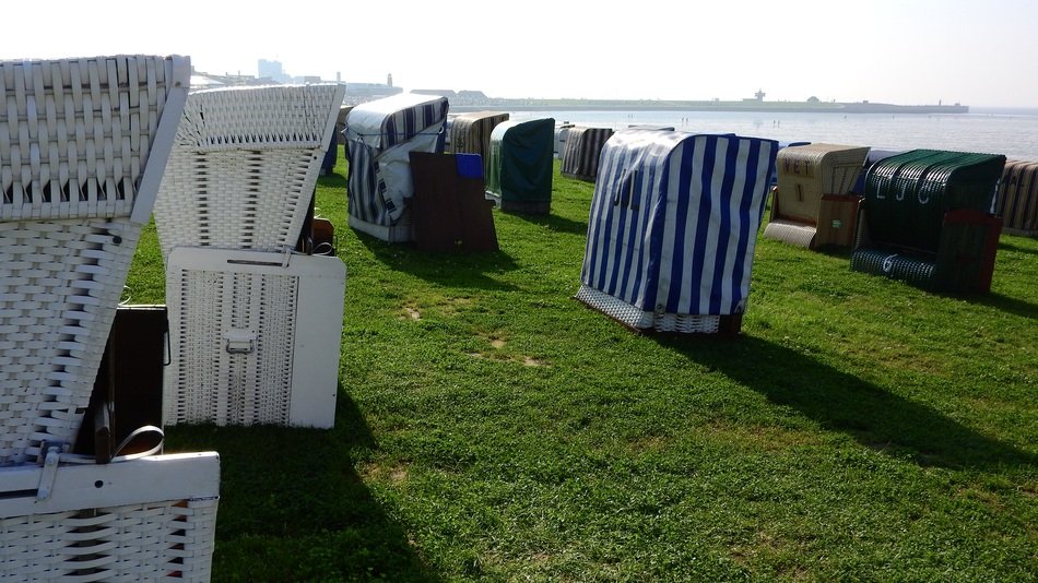 beach chairs on the grass