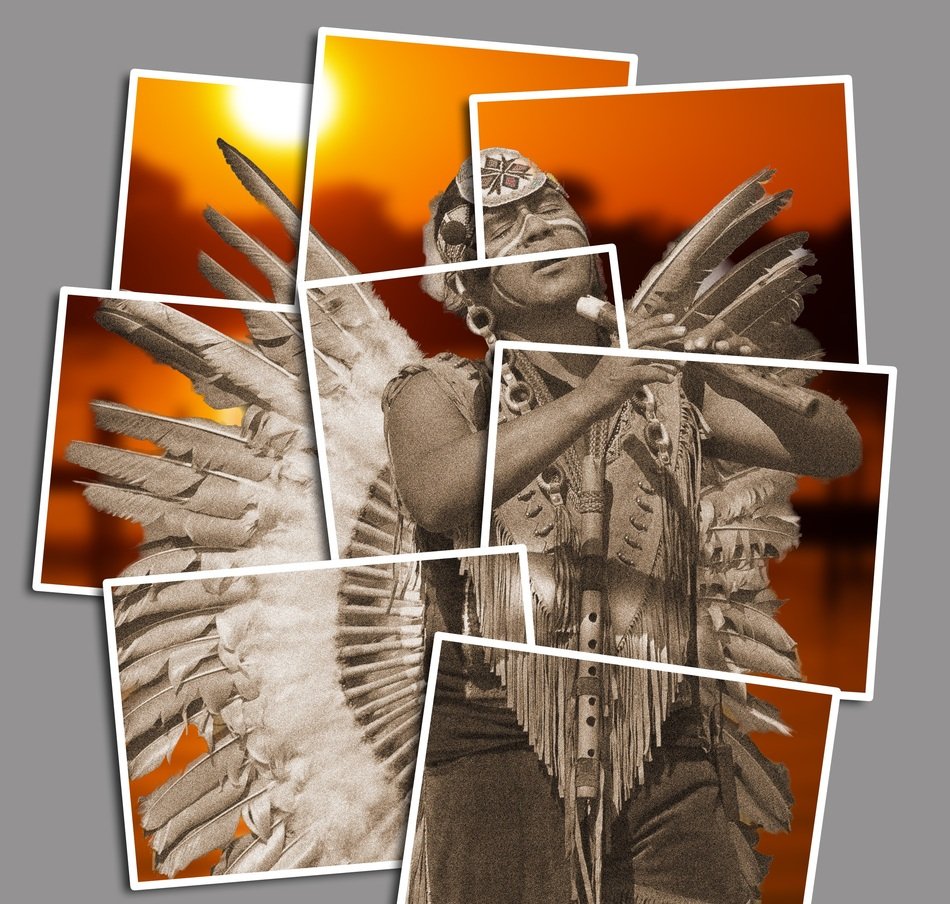 musician at sunset as a collage