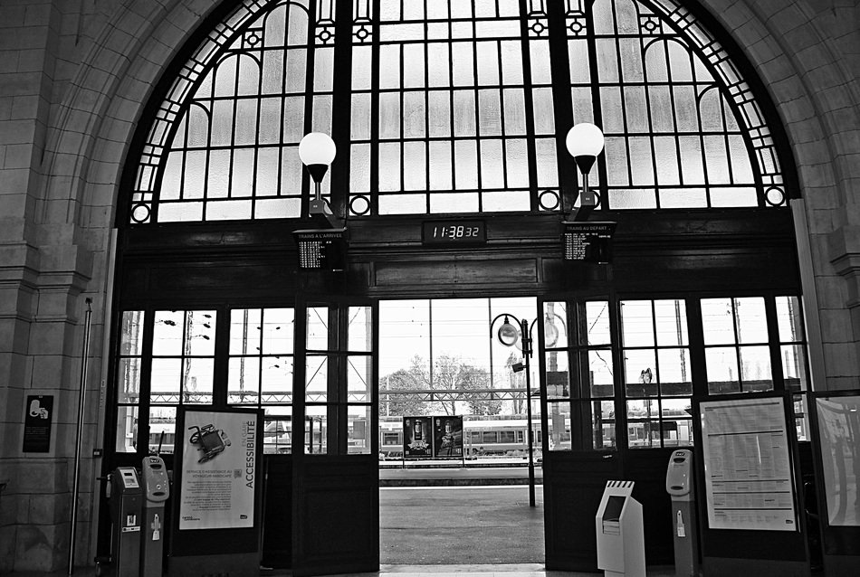 black and white photo of the main entrance to the station in France